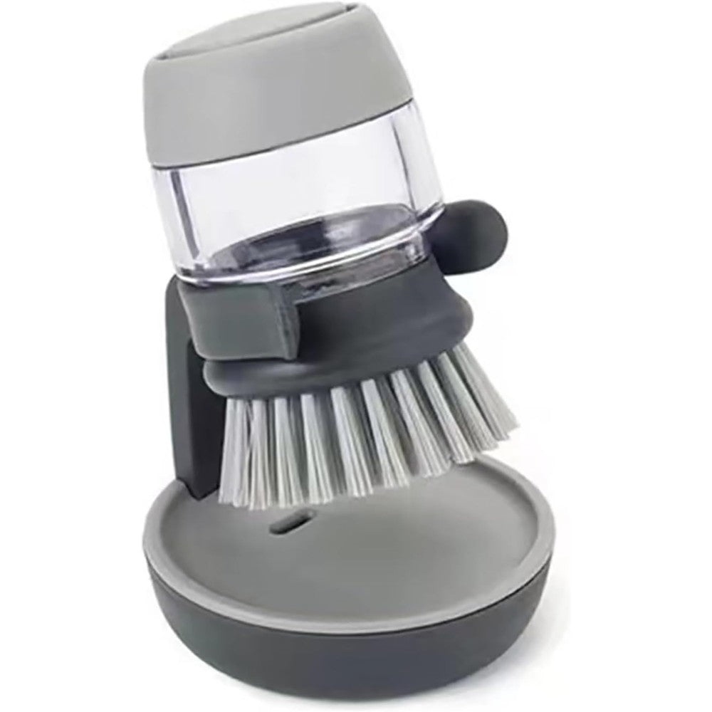 DHDestined Fateful dish brush with soap dispenser front view with grey handle