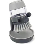 DHDestined Fateful dish brush with soap dispenser front view with grey handle
