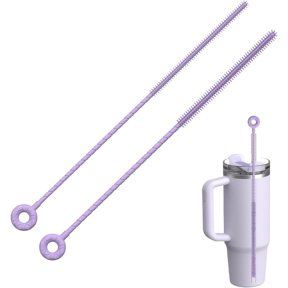 Se7en silicone straw cleaner brush set front view showing purple dual size brushes