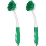 HileSwan dish brush front view showing green bristles and white long handle for kitchen cleaning.