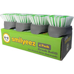 Smilyeez replacement brush heads four pack front view showing green and white nylon bristles