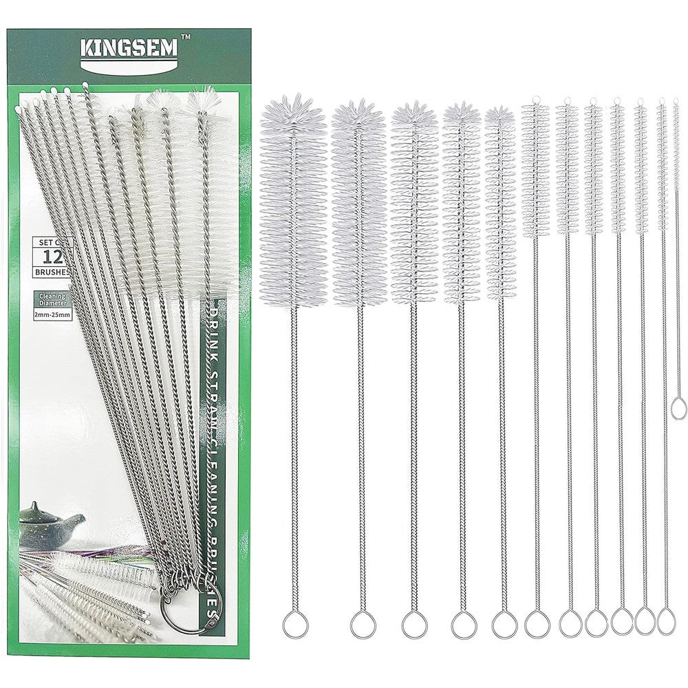 Kingsem 12 Piece Straw Cleaner Brush Kit front view showing assorted sizes