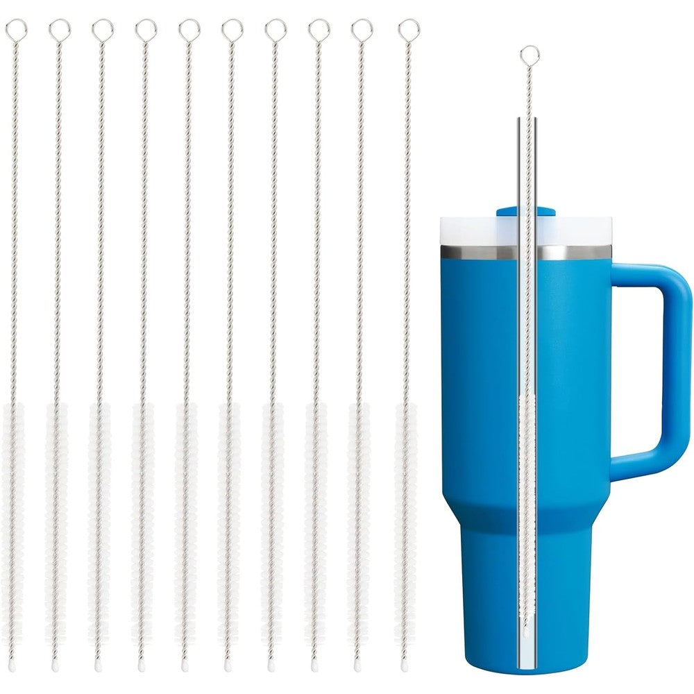 Beonsky straw cleaner brush pack front view showcasing ten extra long stainless steel cleaning tools for tumblers.
