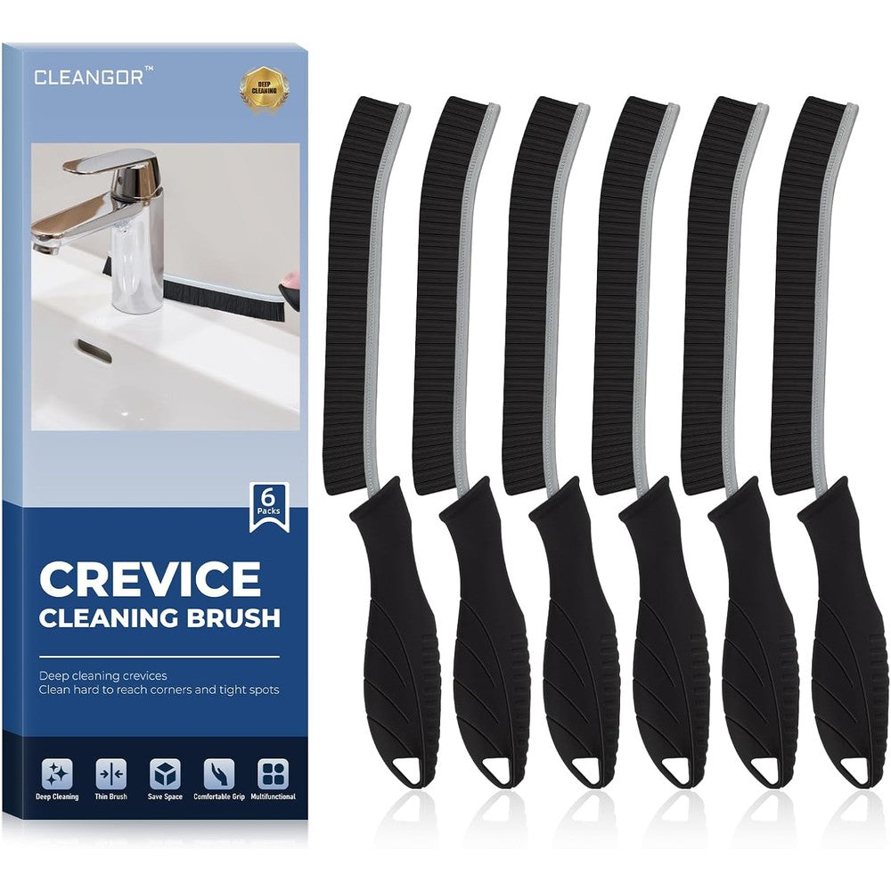 CLEANGOR crevice cleaning brushes pack of six front view showing stiff bristles