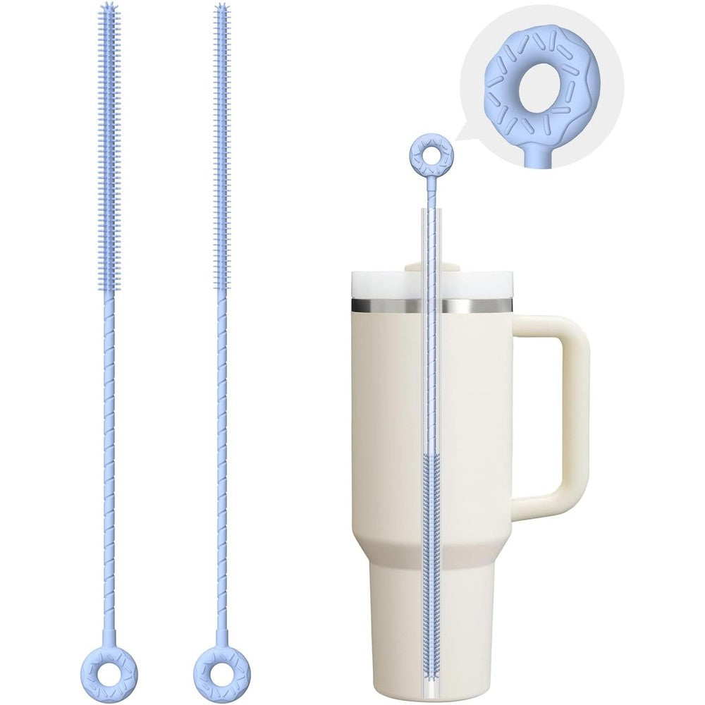 VOGOGE silicone straw cleaner brush set front view featuring blue extra long cleaning tools