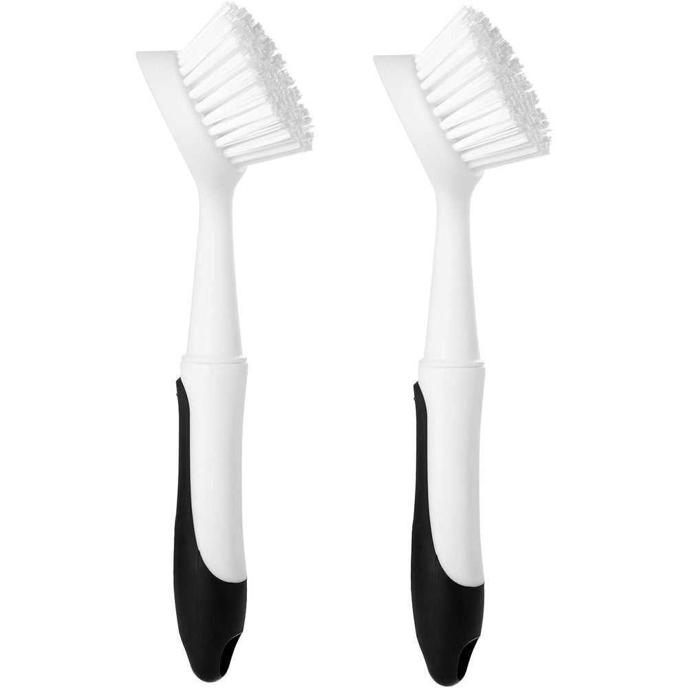 Apvpvpt dish brush with handle front view showing green nylon bristles and white non slip grip