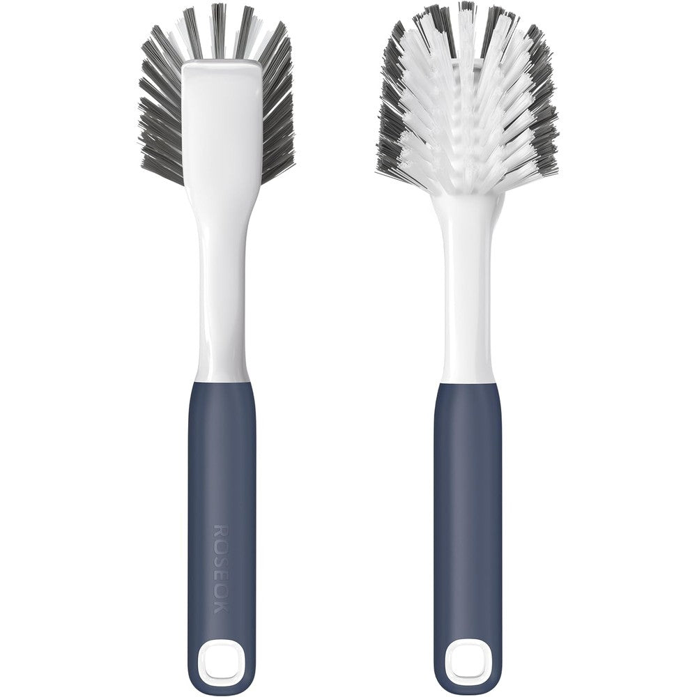 ROSEOK kitchen dish brush front view showing navy blue ergonomic handle