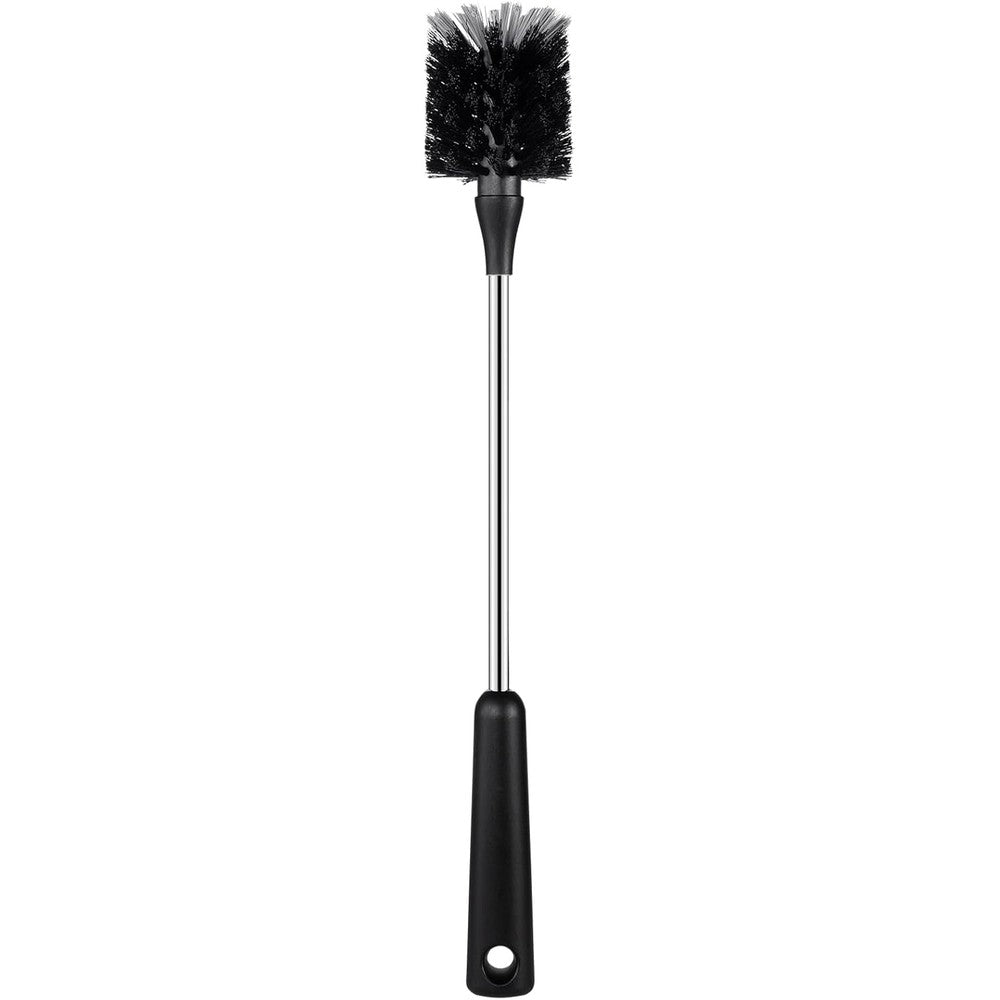 Humuta water bottle brush front view showing the 15 inch long handle and black bristles.