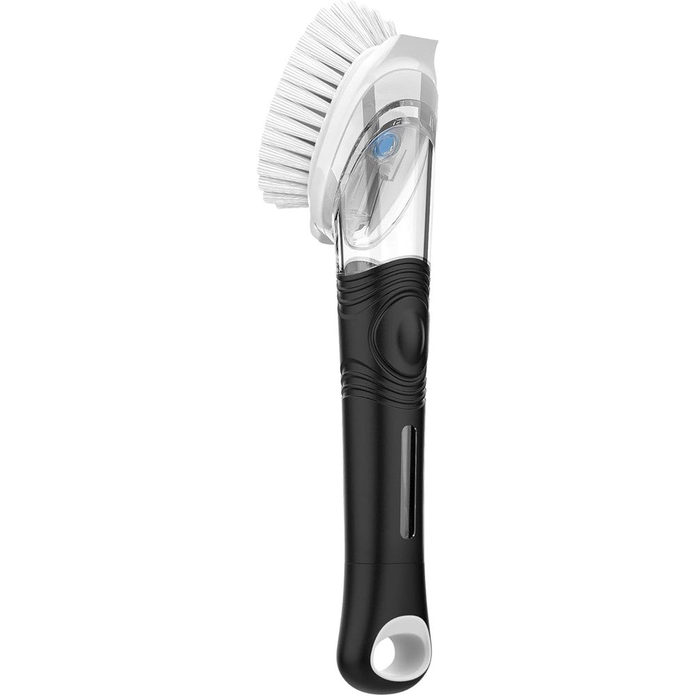 MR.SIGA soap dispensing dish brush black front view showing ergonomic handle