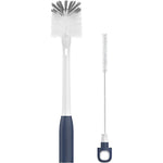 ROSEOK 2 in 1 long handle bottle brush navy blue front view showcasing durable nylon bristles