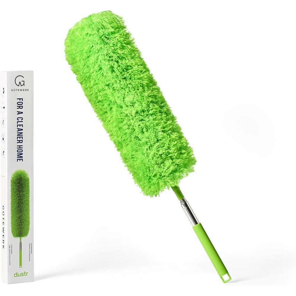 GÜTEWERK extendable microfiber feather duster front view for home cleaning.