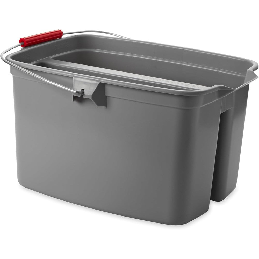 Rubbermaid Commercial Double Pail Plastic Bucket front view for professional floor cleaning.
