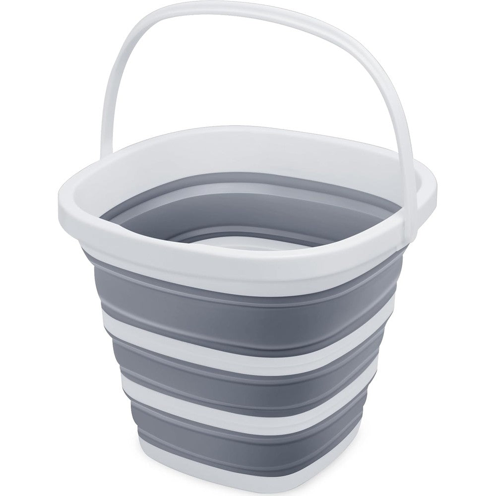 Goderewild Collapsible Bucket 10L grey square front view space saving cleaning tool.
