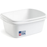 Tribello white dish pans 2-pack front view for kitchen organization.
