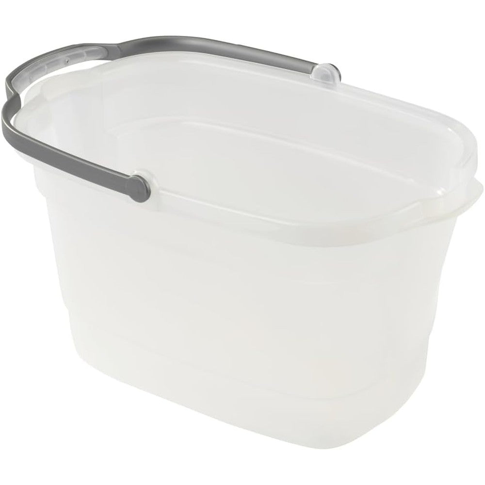 Casabella Plastic Rectangular Cleaning Bucket front view with silver handle.