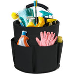 Bototack Cleaning Caddy with handle front view showing 6 outer pockets for storage.