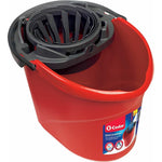 O-Cedar QuickWring Bucket front view featuring red recycled plastic and torsion wringer.