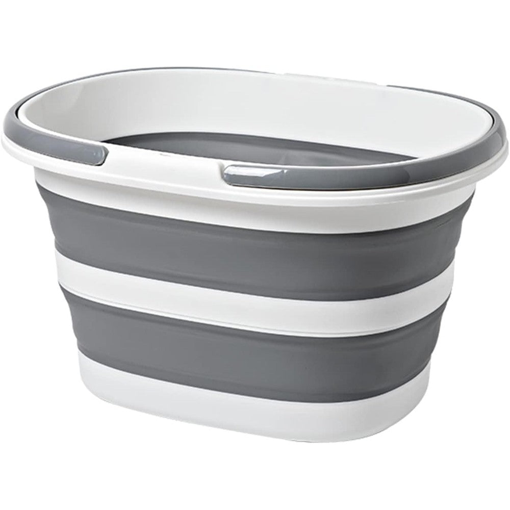 Goderewild large collapsible bucket front view showing expanded grey and white rectangular body for home cleaning.