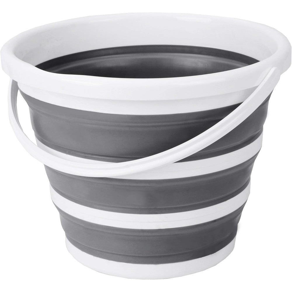 Eurow Collapsible Bucket front view showing gray and white folding design.