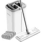 BOSHENG Mop And Bucket With Wringer Set Hands Free Flat Floor Mop With Three Washable Microfiber Pads For Wet And Dry Cleaning