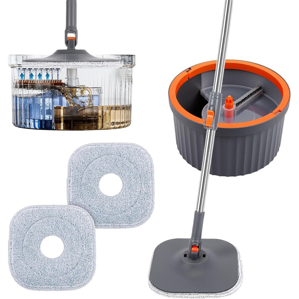Chabatree spin mop and bucket set front view featuring water separation system.