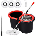 PULNDA Spin Mop and Bucket Set front view showing black bucket and stainless steel wringer.