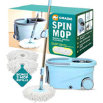 Grazie Spin Mop and Bucket Set front view showing the blue and grey wheeled bucket.