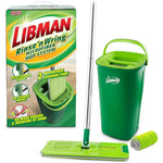 Libman Commercial Rinse 'n Wring Mop and Bucket System front view featuring green and grey dual-chamber bucket.