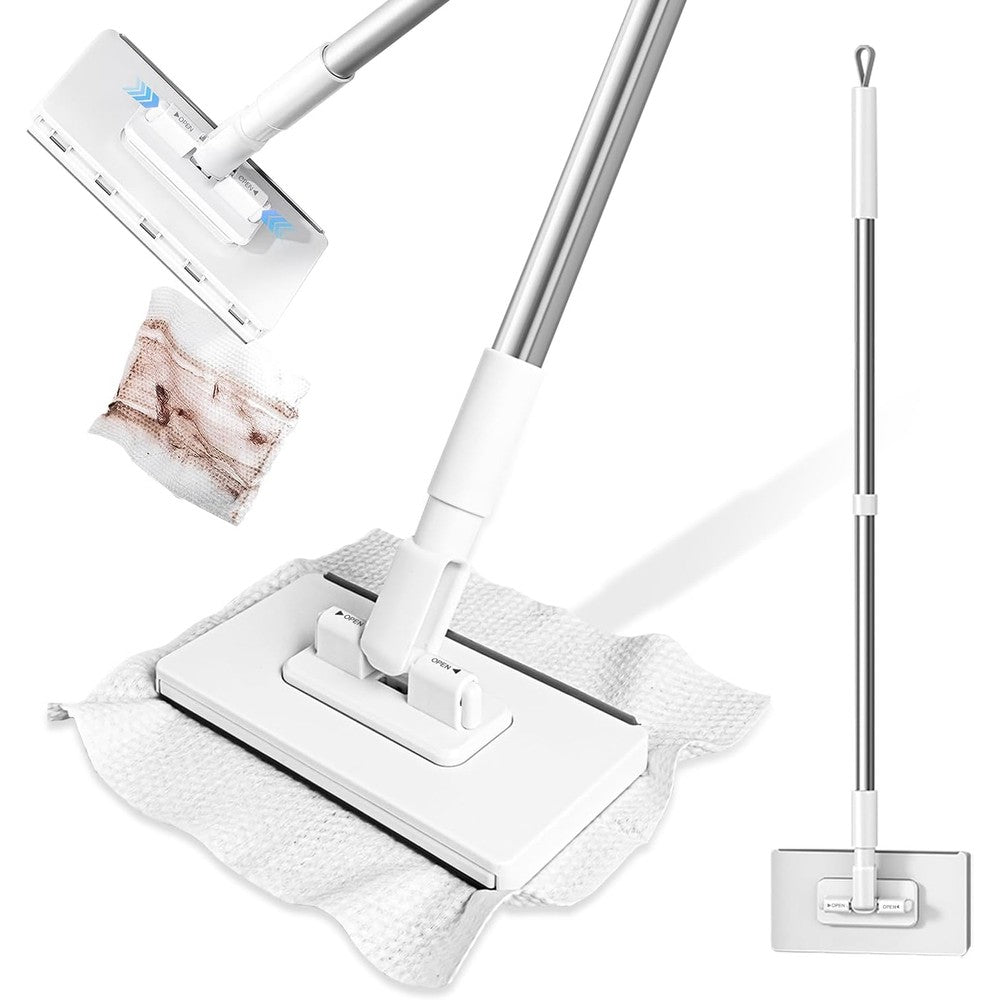 KZKR Snap Grip Mini Mop front view showcasing the compact flat sweeper head and stainless steel handle.