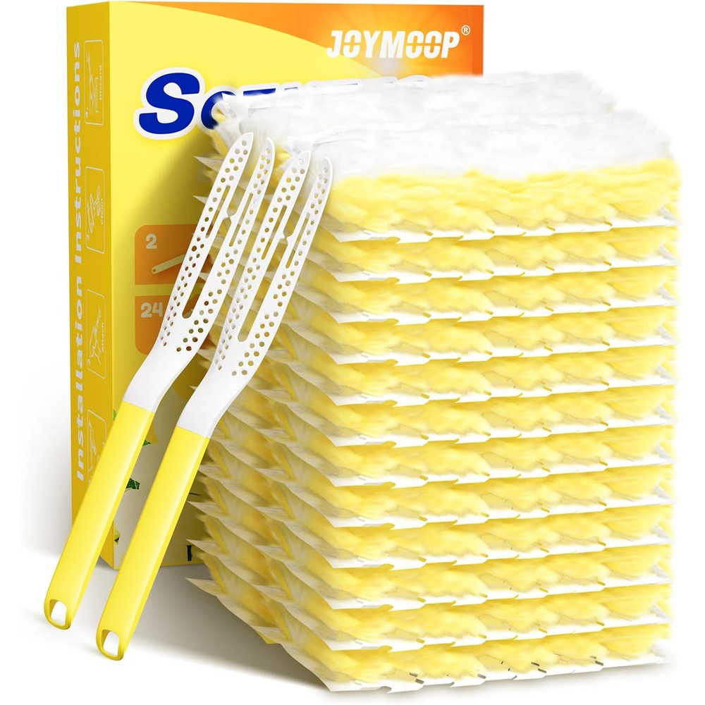 JOYMOOP disposable electrostatic duster front view showing yellow cleaning kit packaging.