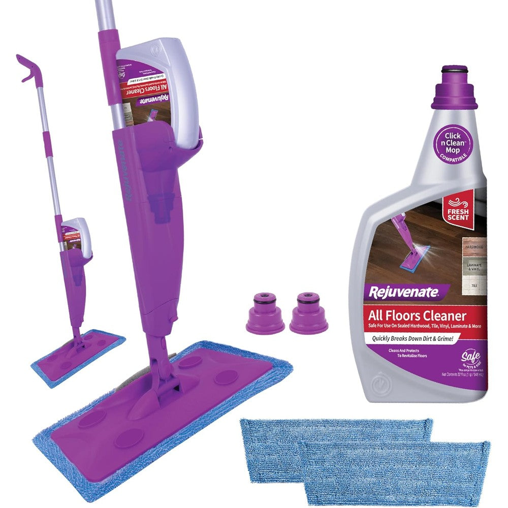 Rejuvenate Click N Clean Multi-Surface Spray Mop kit front view showing the complete floor cleaning system.