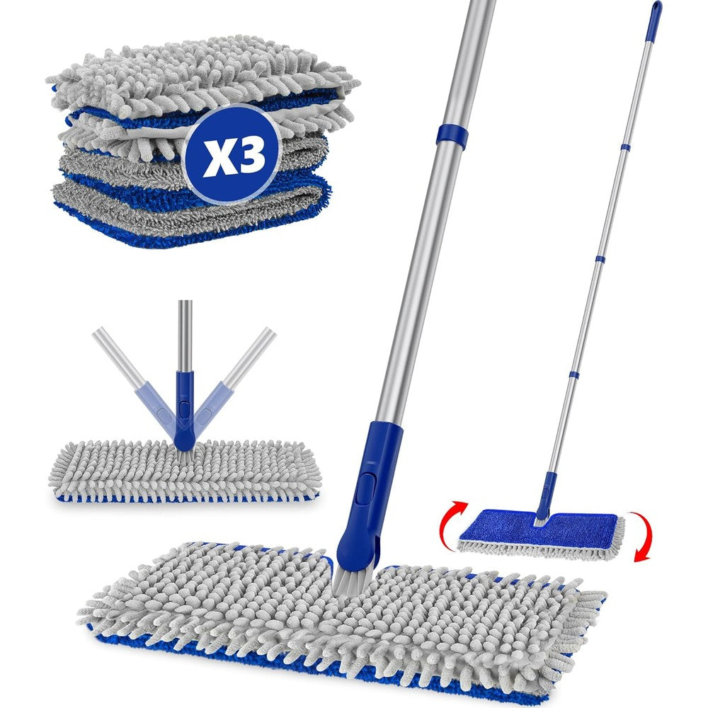 Enspoway 2 Sided Microfiber Flat Mop front view showcasing the reversible dual action cleaning head.
