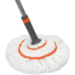 KalTell self wringing twist floor mop front view showing fifty five inch long stainless steel handle.