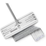 JOYMOOP flat microfiber mop white front view standing upright showcasing the fifty inch handle