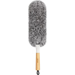 MR.SIGA Lint Free Microfiber Duster front view showing the grey fluffy head and natural bamboo handle for premium household cleaning.