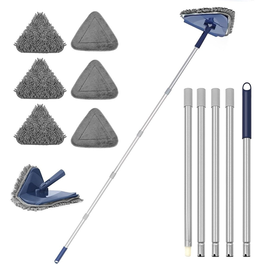 JEHONN wall cleaner mop front view showing the long extendable stainless steel handle and triangular head.