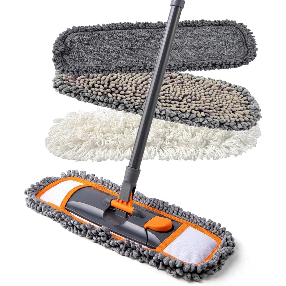 CLEANHOME multifunction floor cleaning dust mop front view showing orange flat head and extendable handle