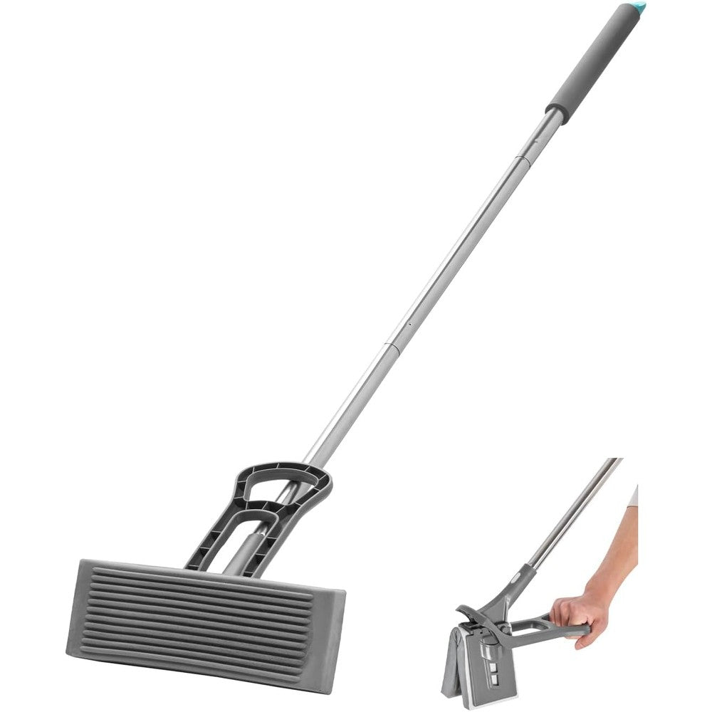VEVOR High Density PU Sponge Mop front view showcasing the gray foam head and stainless steel handle