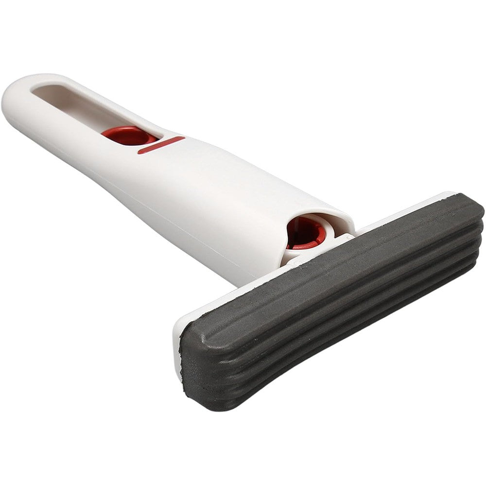 Srliya portable self pressing short mop front view showing compact white handle and red accents