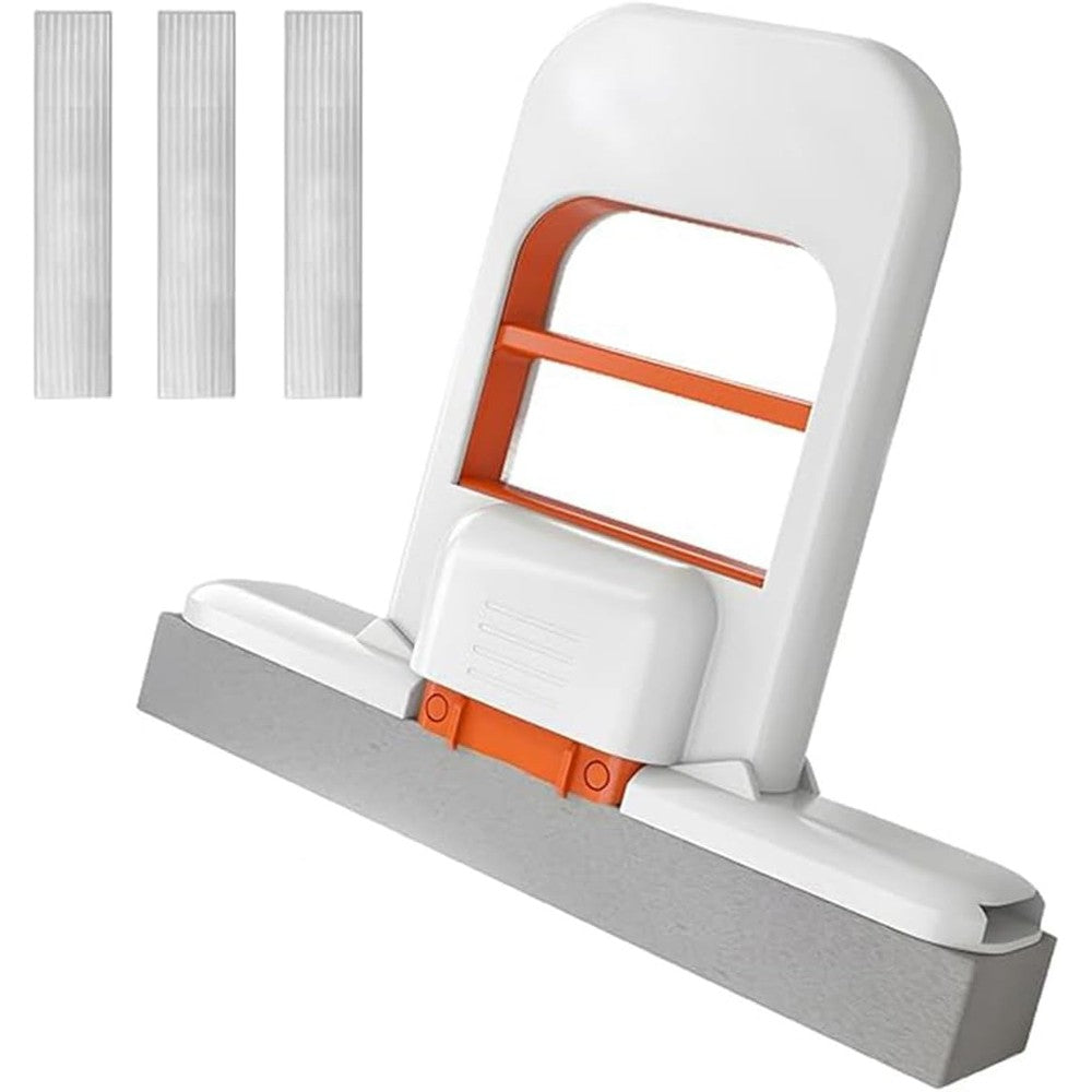 Fusionara mini foldable desktop mop front view showing compact white design and textured sponge head.