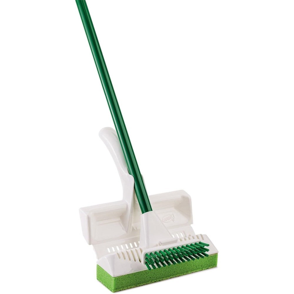 Libman Commercial 03103 Scrubster Sponge Mop front view featuring green cellulose sponge head and integrated white scrub brush.