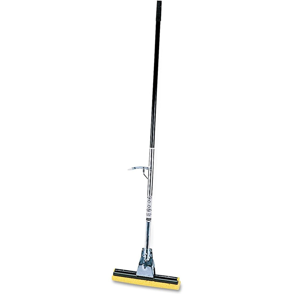 Rubbermaid Commercial Products cellulose sponge mop front view with steel handle for industrial floor cleaning.