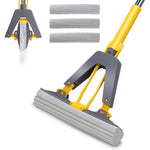 Nolopau sponge mop front view showing yellow and gray self squeeze mechanism on tile floor.