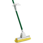 Libman Commercial 2016 Roller Mop front view with green steel handle and yellow sponge head floor cleaning equipment.