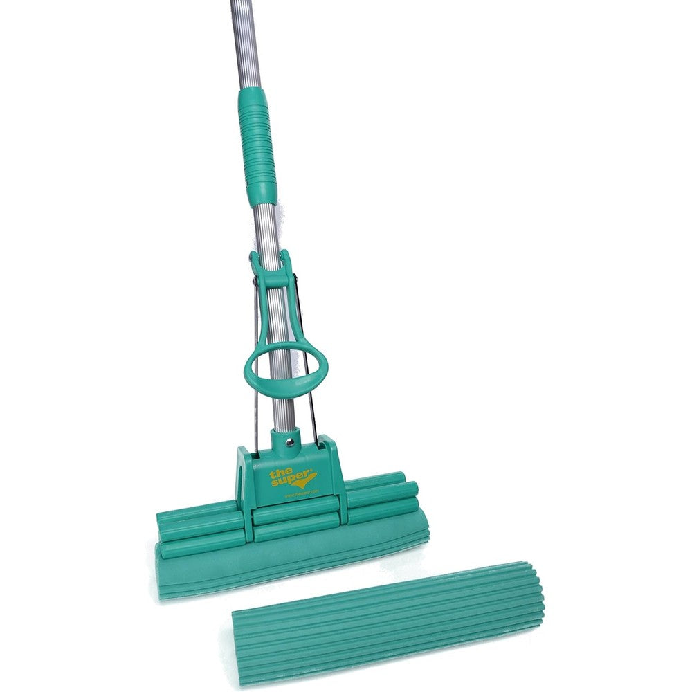 The Super Standard double roller PVA sponge mop set front view standing upright on clean flooring
