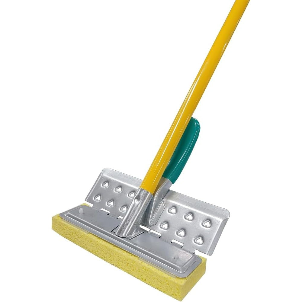 HOMEMAID Cellulose Metal Hinge Squeeze Sponge Mop front view showcasing the yellow natural cellulose sponge and heavy duty steel wringer frame.
