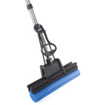 Kitchen + Home PVA Sponge Roller Mop front view showing blue foam head and black quadruple rollers.