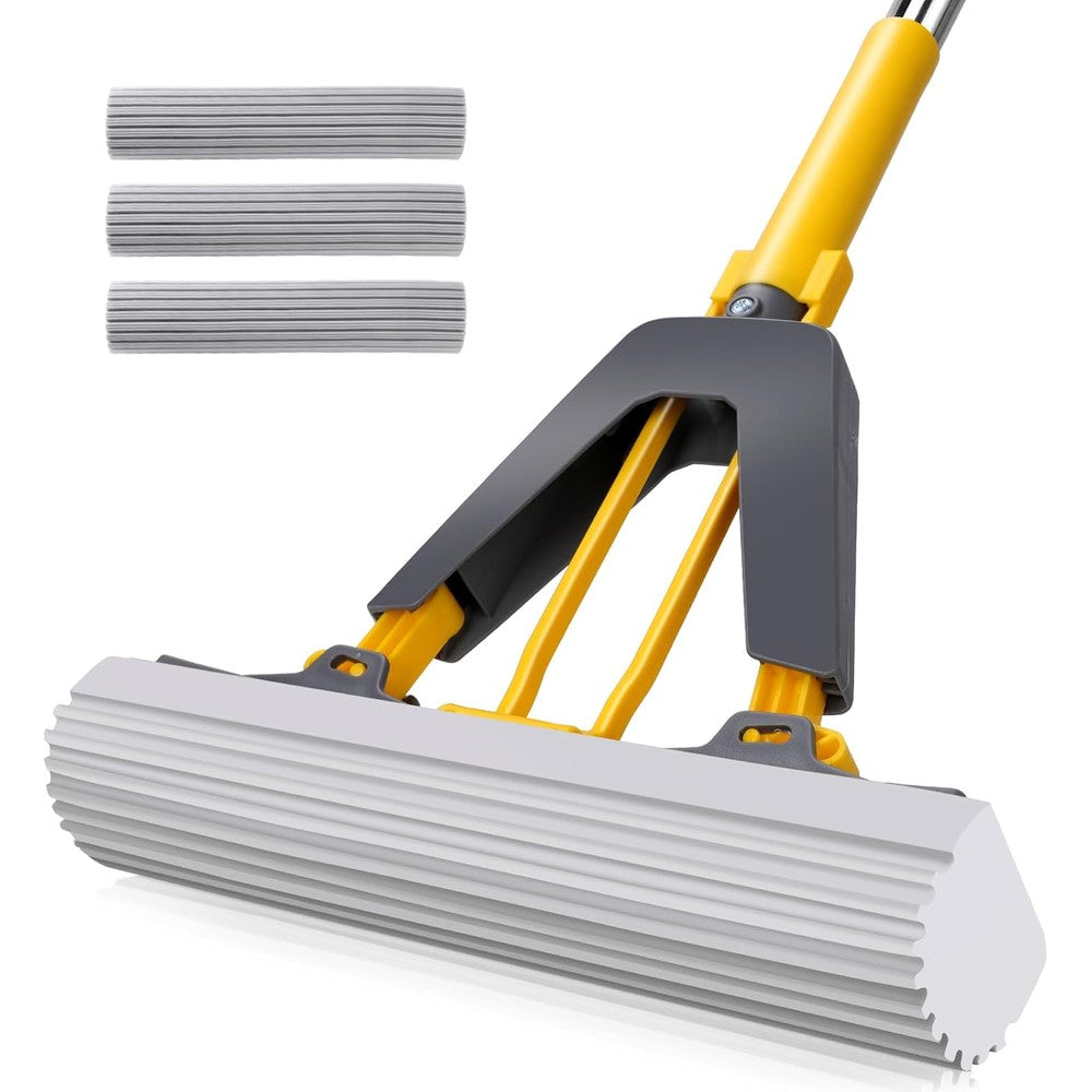 Masthome roller sponge mop front view showing the self squeezing handle mechanism