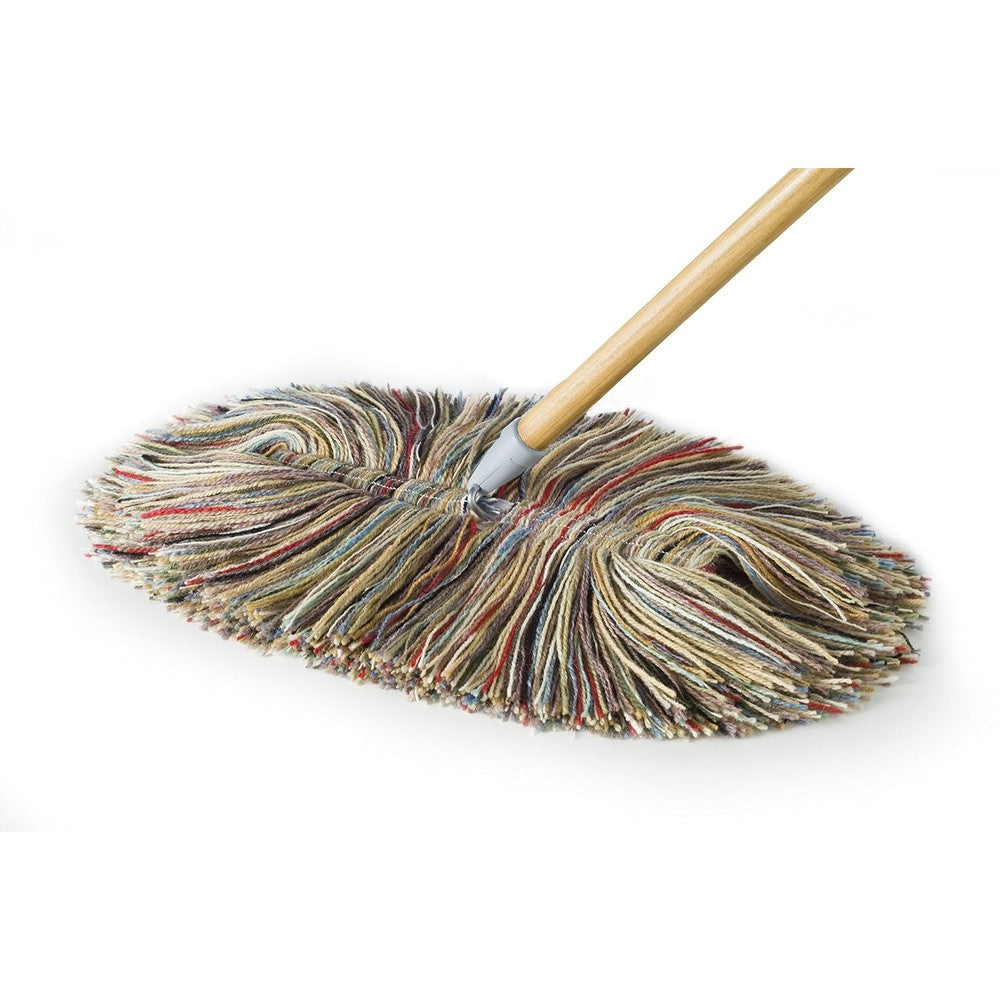 Sladust All Wool Dry Mop Big Wooly front view showcasing multi colored wool head and wooden handle