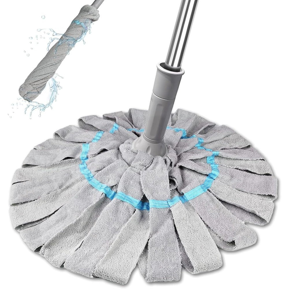 BAOYINGTE self wringing twist mop front view showing grey blue microfiber head.